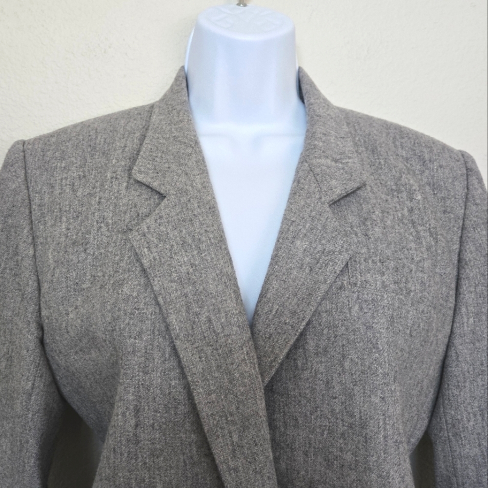 Vintage 90s Liz Claiborne Wool Blend Classic Blazer Gray Coat Classic Retro - Picture 2 of 16